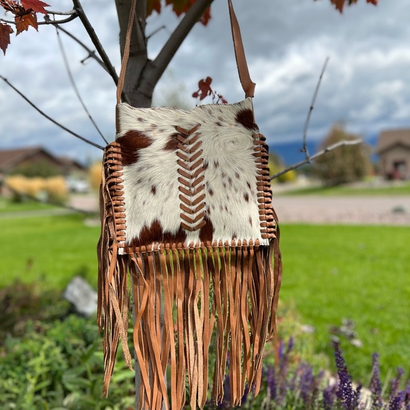 Handbags - New😍Fringe genuine leather & cowhide tassel bag crossbody purse boho festival